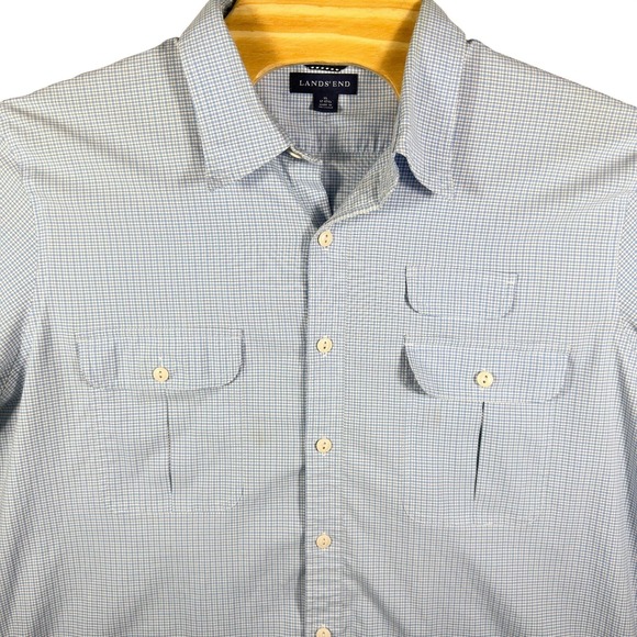 Lands' End Other - Lands End Mens XL Blue Gingham Check Short Sleeve Button Up Shirt Work‎ Pockets